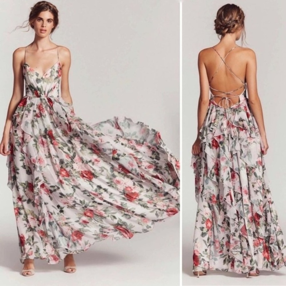*Flaws* Fame and Partners Queen Ann Dress Size 4 Floral Ruffle Maxi Dress